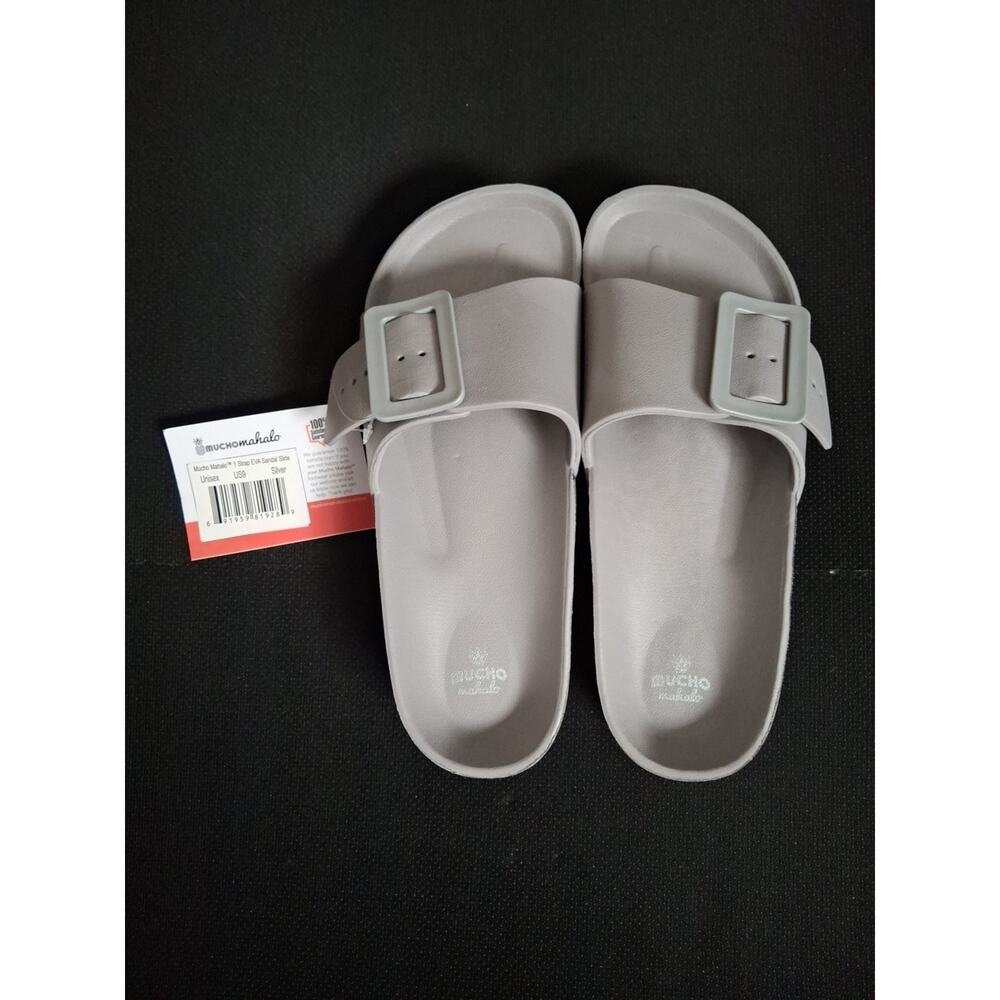 Mucho Mahalo Hawaiian Sandals Gray Slides 7.5 Mens, 9 Womens